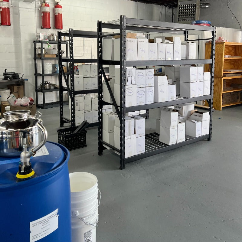 The Buckeye Blends warehouse, showing rows of bottles being filled and prepared for shipment.